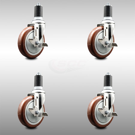 Service Caster 5 Inch 316SS Maroon Poly Swivel 1-5/8 Inch Expanding Stem Caster Set Brake SCC SCC-SS316EX20S514-PPUB-MRN-TLB-158-4